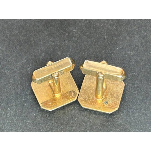Swank Square Geometric Cufflinks Outlined Gold Tone Signed Cuff Links Vintage - Picture 4 of 7